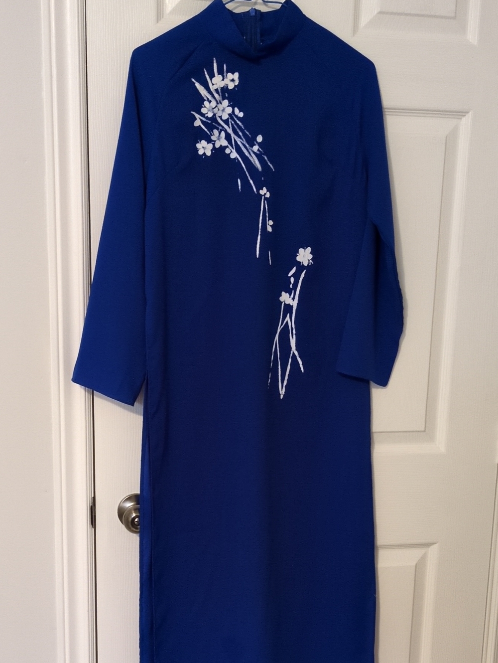 Elegant Blue Floral Long Sleeve Women's Ao Dai Dress